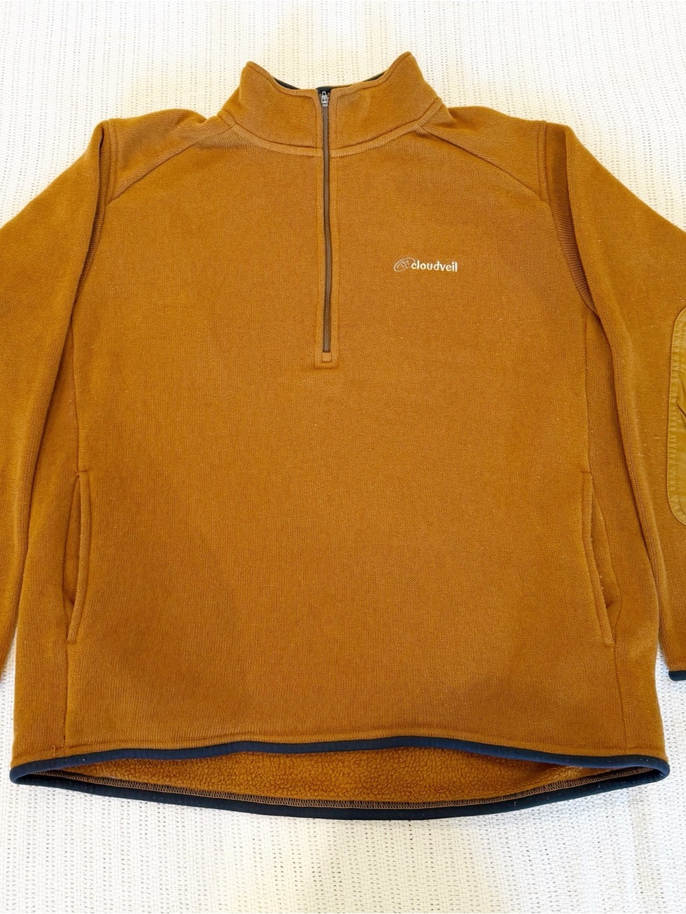 Cloudveil Men’s L Fleece Quarter Zip Pullover | Caramel Brown | Elbow Patches |